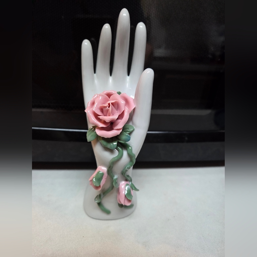 Vintage Lefton Porcelain White Hand with Pink Roses